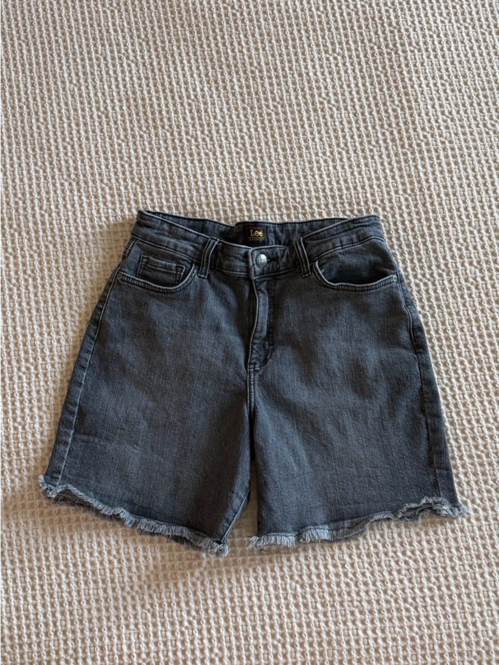 Lee Black Washed Denim Frayed Hem Shorts